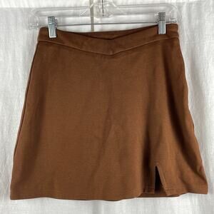 Princess Polly Brown Knit Mini Skirt Skort w/ Slit